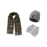 Jasper Fringe Scarf+Gray Knitted Hat+Gray Glove