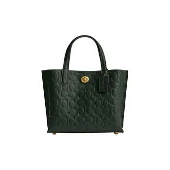 COACH Willow Grained Leather Tote Bag Shopping Bag Handbag Medium Size Women's Willow Green