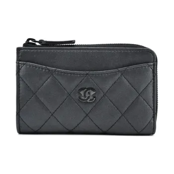 CHANEL Lambskin Card Holder, Coin Purse Women's Black