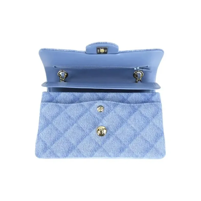 CHANEL Classic Flap CF Printed Denim Shoulder Bag, Crossbody Bag Women's Light Blue-2