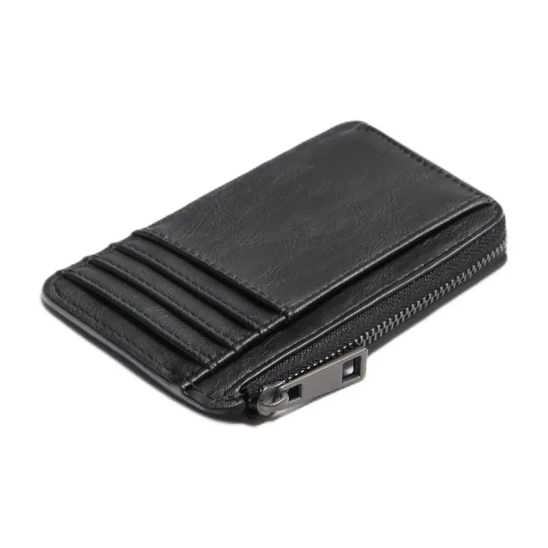 ZARA Polyurethane Coin Purse Card Clip Card Holder Men's Black-1