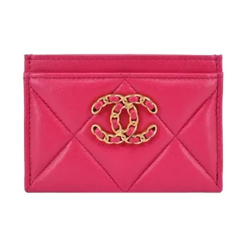 CHANEL 19Bag Lambskin Card Clip Card Holder Women's Peach Pink