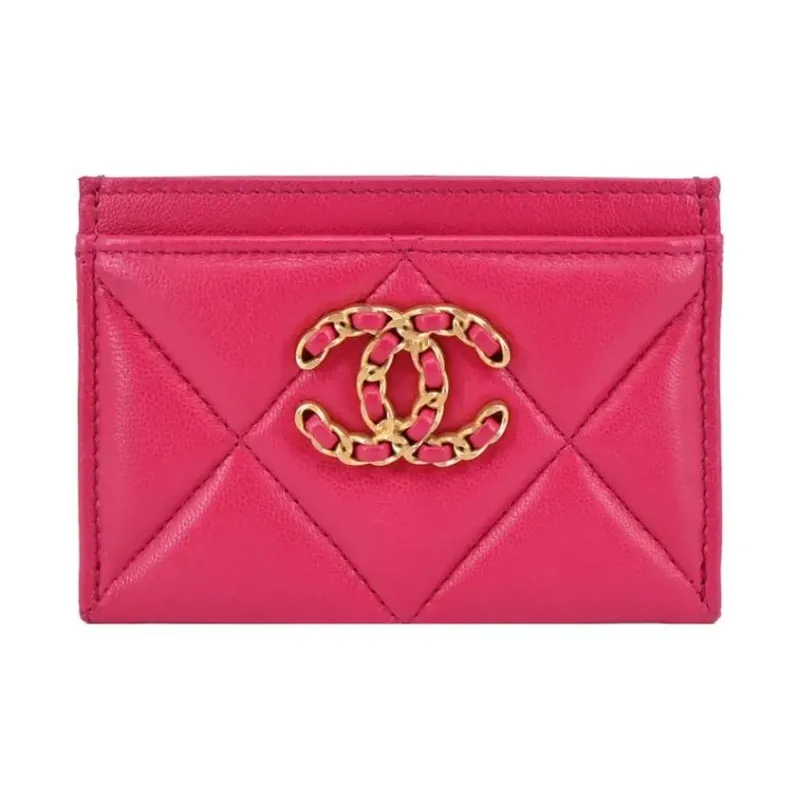 CHANEL 19Bag Lambskin Card Clip Card Holder Women's Peach Pink-0