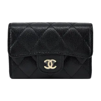 CHANEL Calfskin Coin Purses Key Pouches Women's Black