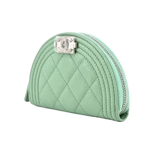 CHANEL Caviar Calfskin Coin Purse Women's Green-1