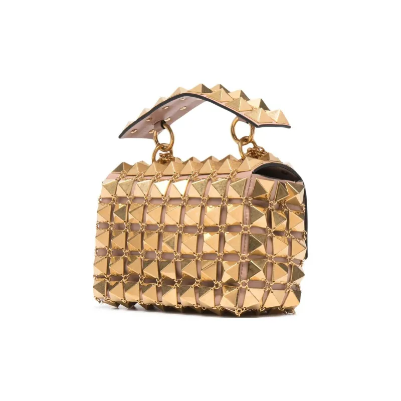 Valentino Roman Stud Genuine Leather Crossbody One Shoulder Handbag Women's Gold-1