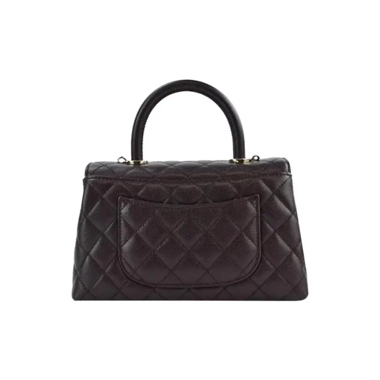 CHANEL Coco Handle Calfskin Flap Bag, One Shoulder Handbag Women's Dark Brown-3