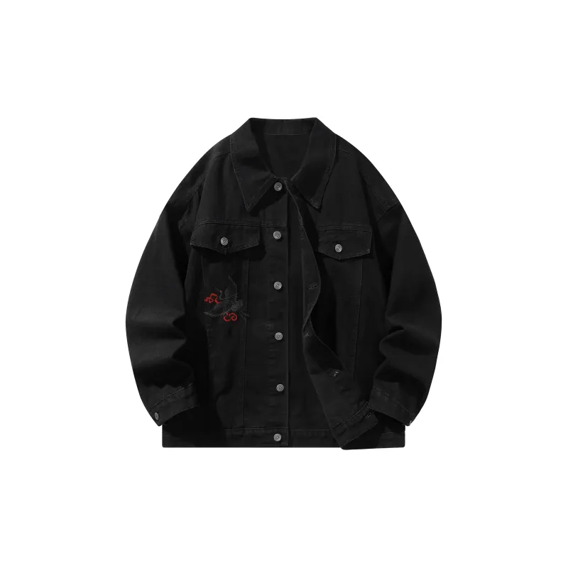 BLACK CLOVER Crane Print Unisex Denim Jacket-1