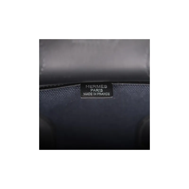 HERMES Birkin Swift Leather And Canvas Birkin Bag Handbag Unisex Black & Blue-10