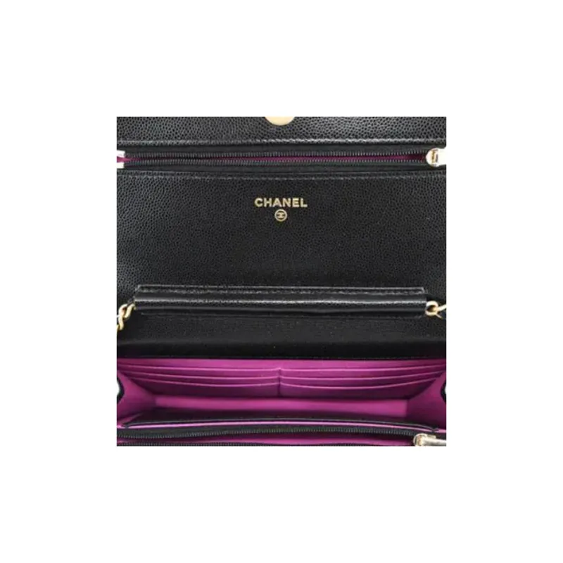 CHANEL WOC Calfskin Shoulder Bag, Crossbody Bag Women's Black-4