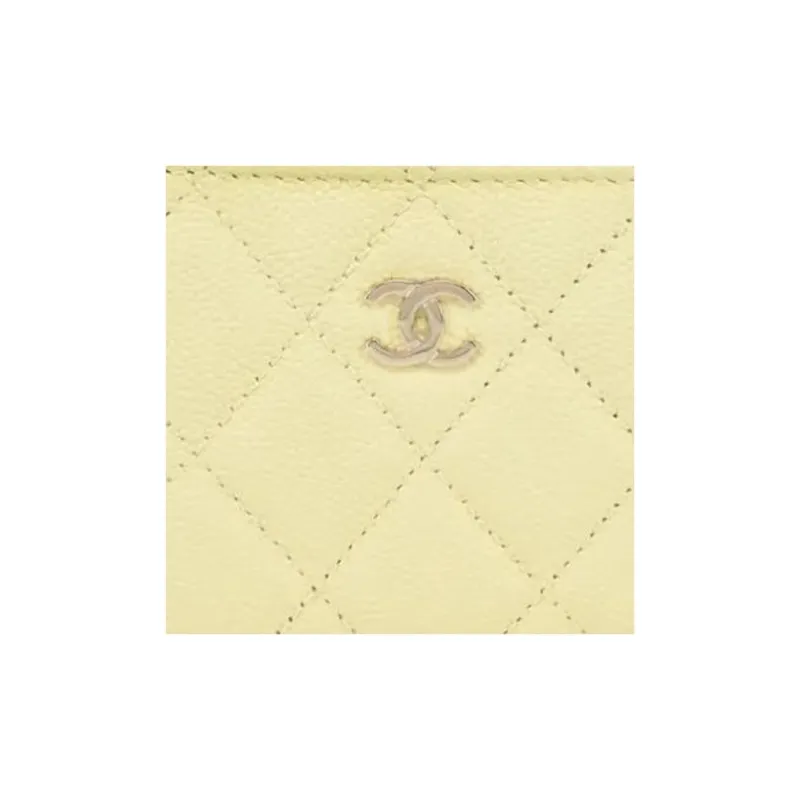 CHANEL Calfskin Combined With Lambskin Coin Purse Women's Light Yellow-3