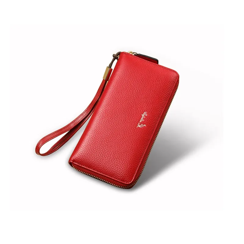 AUGTARLION Cow Leather Clutch Coin Purse Handbag Regular Women's Black/Red-6