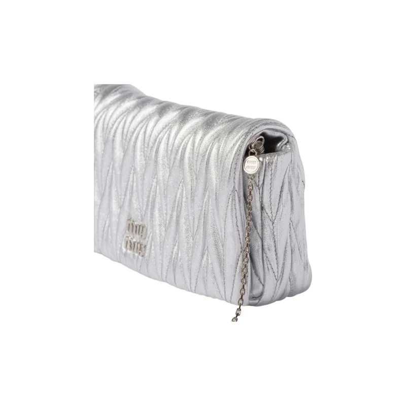 MIU MIU Matelassé Nappa Leather Crossbody Bag, Shoulder Bag Mini Women's Silver-4