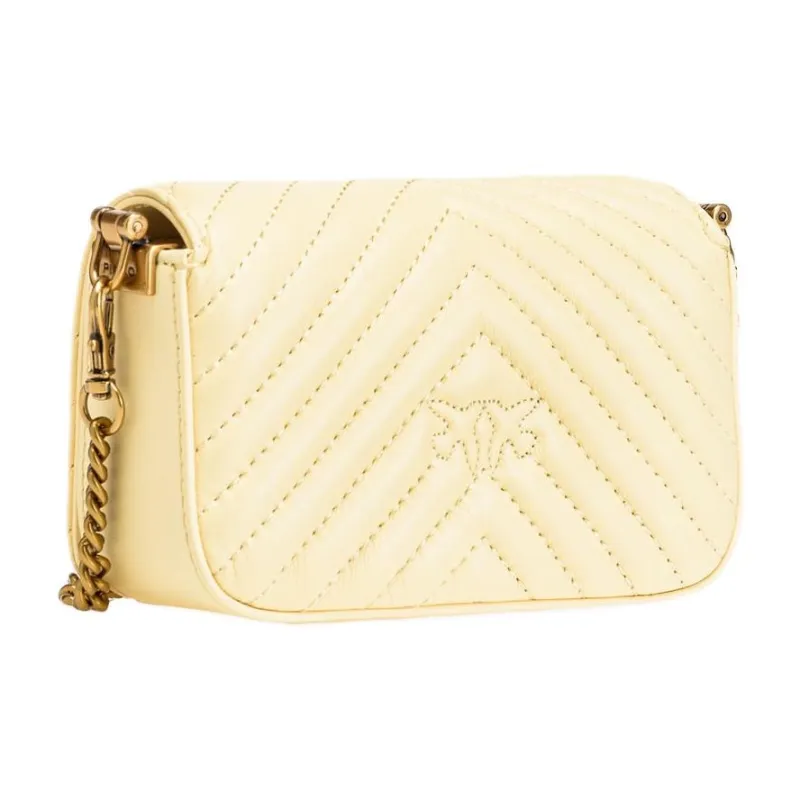 PINKO Sheepskin With Cow Leather Bird Bag, Portable Crossbody Bag, Shoulder Bag Extra Mini Women's Beige Yellow-2