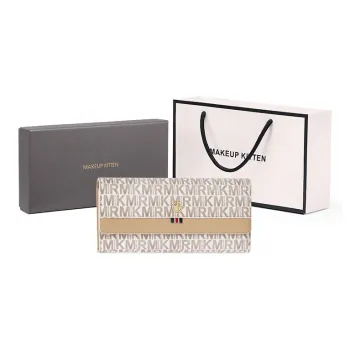 MAKEUP KITTEN PVC Long Cropped Clutch Wallet Women's Ecru/Coffee