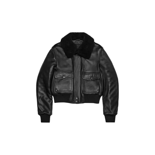 AMI Paris Shearling-collar Leather Jacket