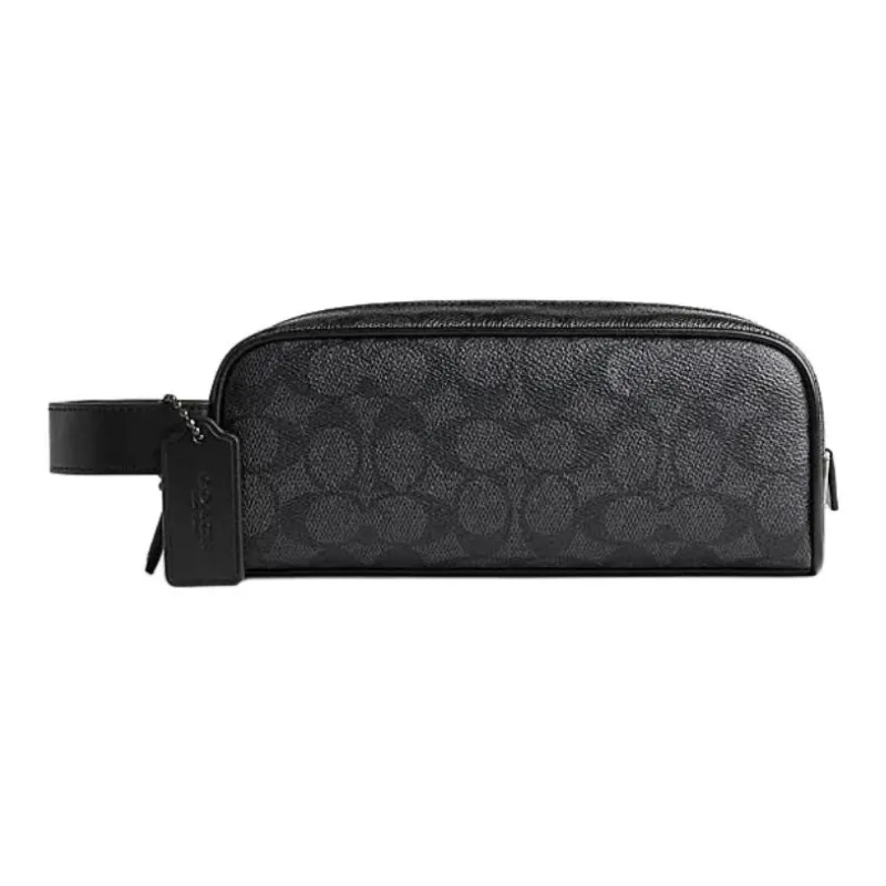 COACH Travel Kit Canvas With Leather Clutch Storage Bag Small Size Men's Charcoal Black-0
