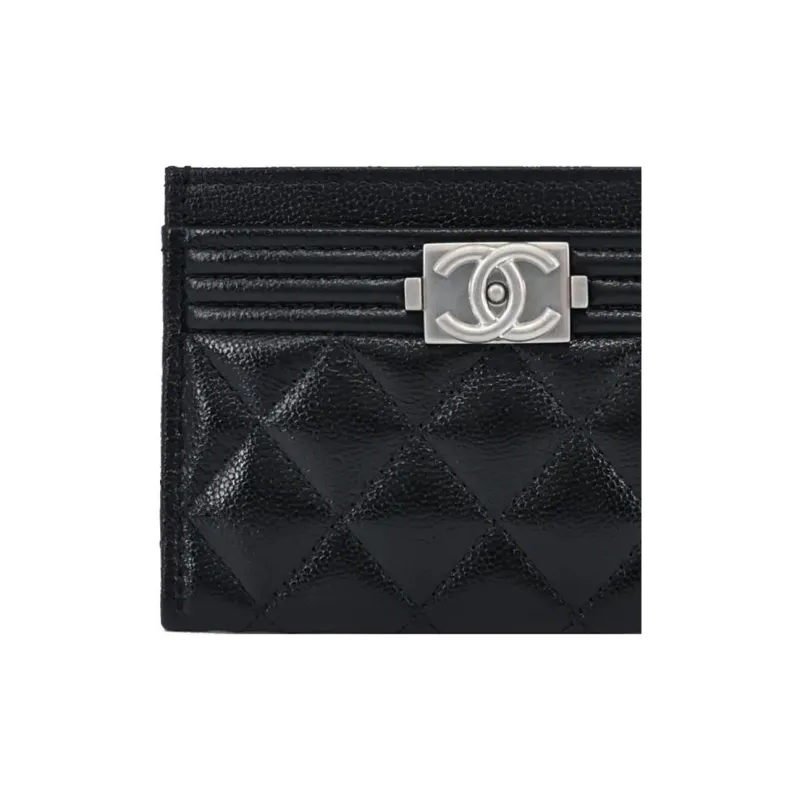 CHANEL Litchi Grain Calfskin Card Holder Women's Black-4