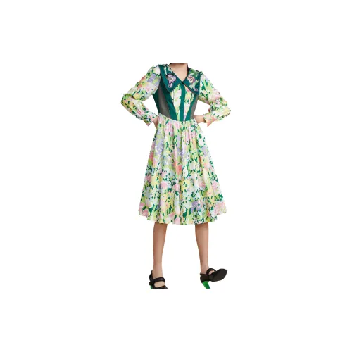 MIIDII Long-Sleeved Dresses Women's Apple Green Multicolor