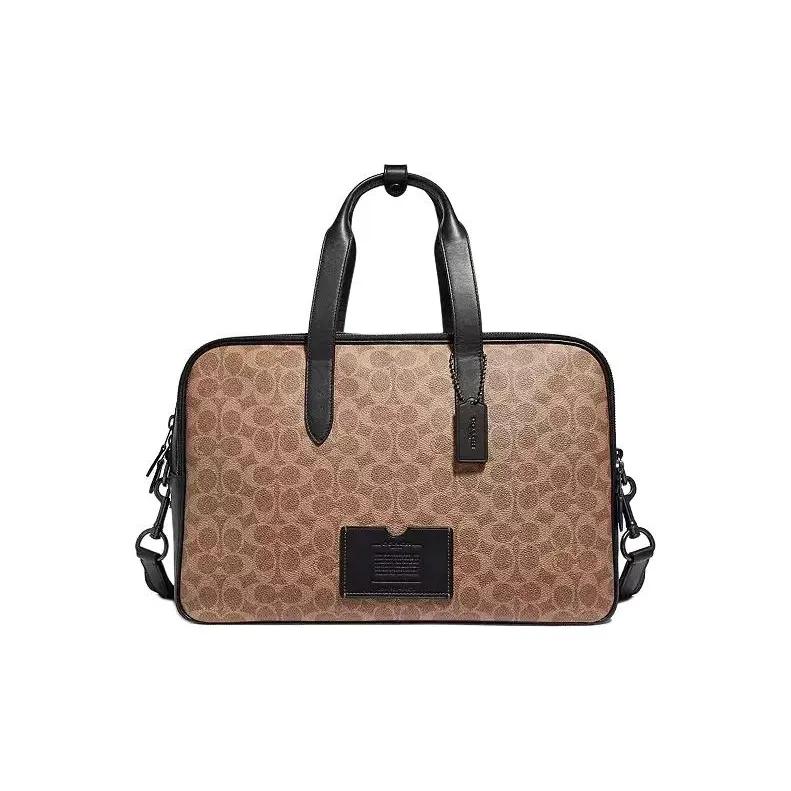 COACH Academy Canvas With Calfskin Handbag Shoulder Bag Crossbody Bag Travel Bag Large Size Men's Khaki-0