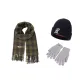 Jasper Fringe Scarf+Navy Blue Knitted Hat+Gray Glove