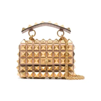 Valentino Roman Stud Genuine Leather Crossbody One Shoulder Handbag Women's Gold