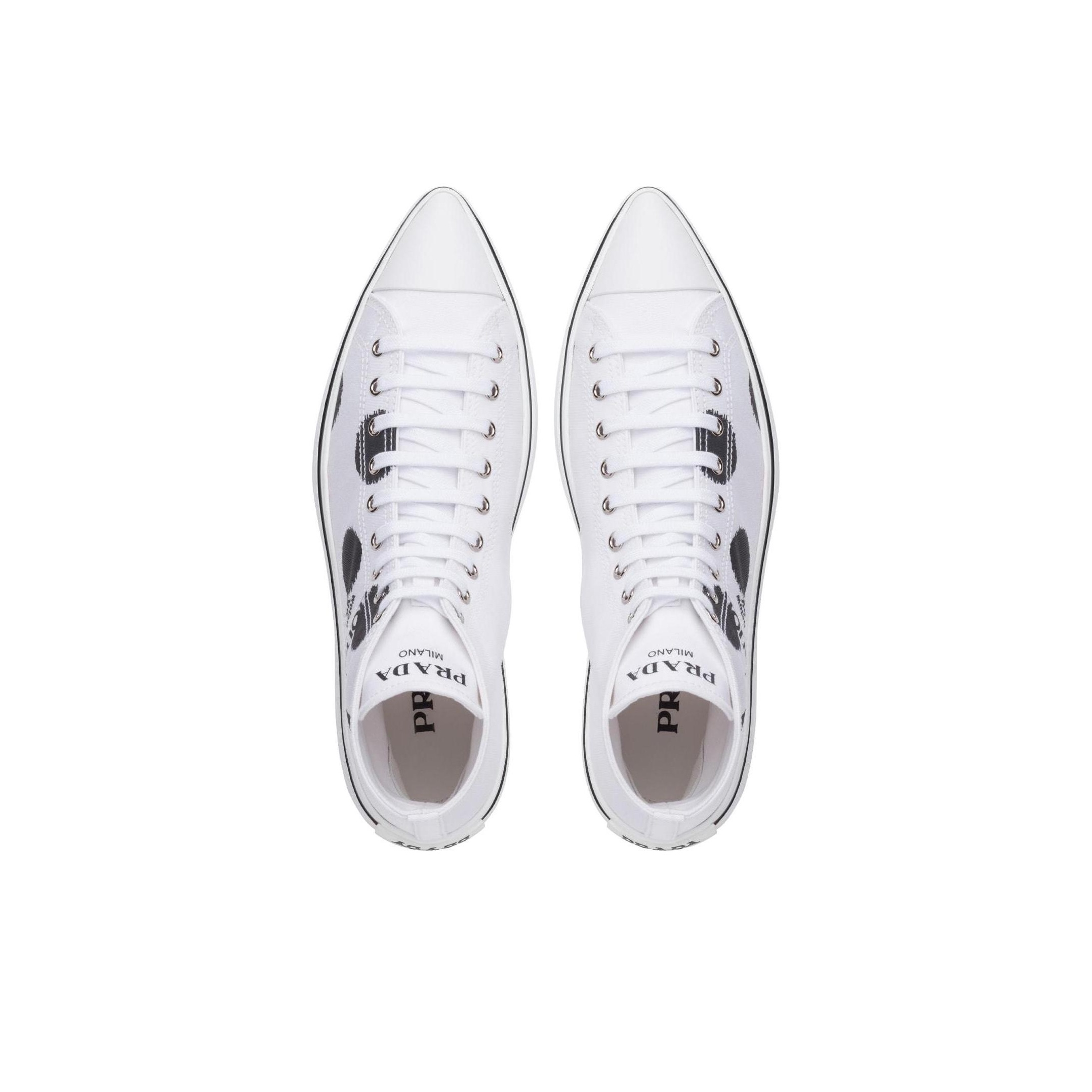 PRADA Canvas Shoes Women's High-Top White Black - POIZON PRADA Canvas Shoes Women's High-Top White Black - POIZON