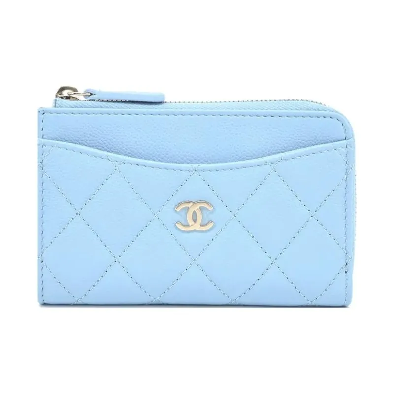 CHANEL Calfskin Coin Purse, Card Holder Women's Blue-0