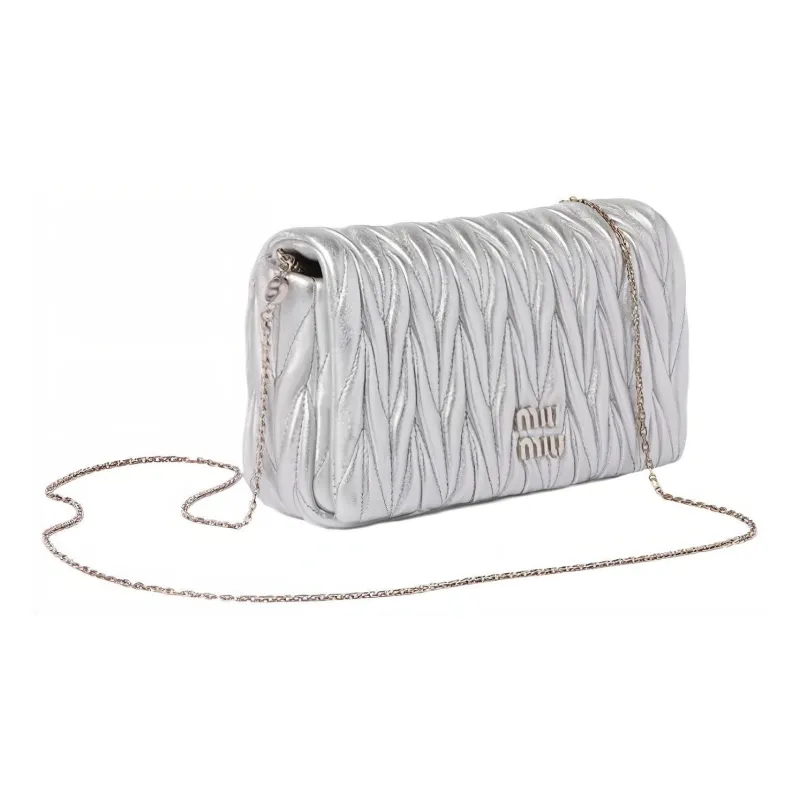 MIU MIU Matelassé Nappa Leather Crossbody Bag, Shoulder Bag Mini Women's Silver-1