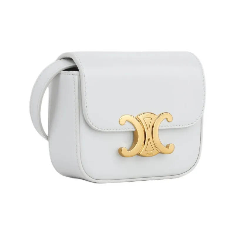 CELINE Triomphe Bright Calfskin Crossbody Bag, Shoulder Bag Mini Women's Moon White-1