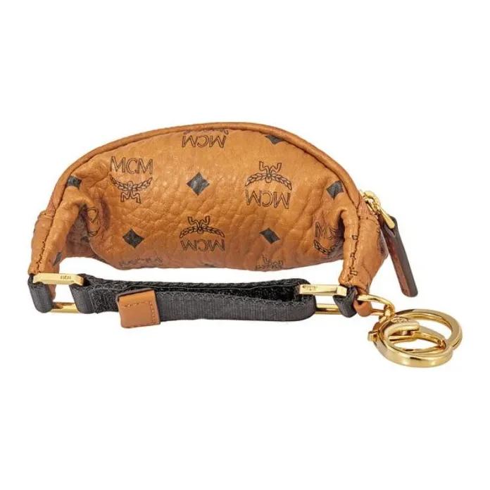 MCM Visetos Leather Fanny Pack Coin Purse Women's Brown Cognac-4