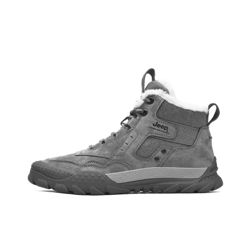 Jeep Outdoor Shoes Men High-Top Silvery White