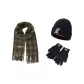 Jasper Fringe Scarf+Navy Blue Knitted Hat+Black Glove