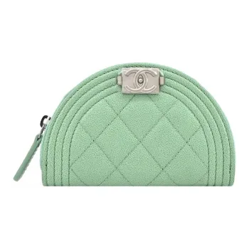CHANEL Calfskin Coin Purse Women's Green