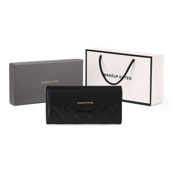 MAKEUP KITTEN Cow Leather Card Holder Wallet Small Size Women's Black