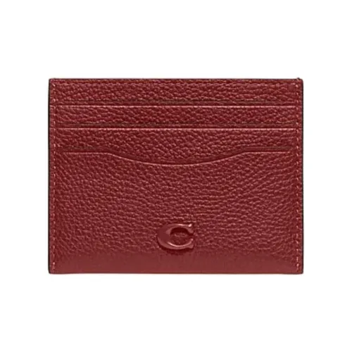 COACH Card Case Cow Leather Coin Purses Card Holders Women's Ruby Color
