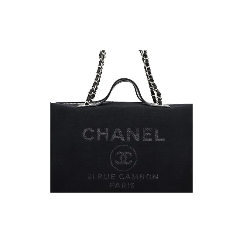 CHANEL Canvas Bag, Handbag, Shoulder Bag Women's Black-5