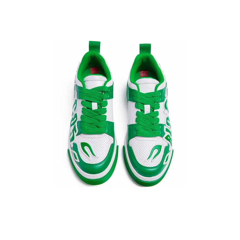 BLOCCO5 Low-Top Skateboard Shoes Unisex Green White-2
