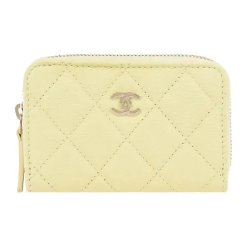 CHANEL Calfskin Combined With Lambskin Coin Purse Women's Light Yellow