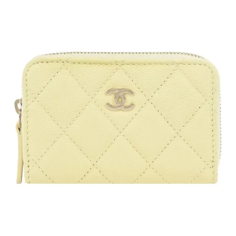 CHANEL Calfskin Combined With Lambskin Coin Purse Women's Light Yellow-0