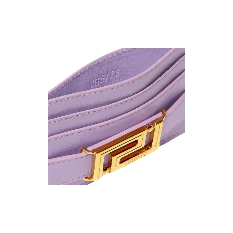 VERSACE Greca Goddess Cow Leather Wallet Card Clip Card Holder Women's Purple-2