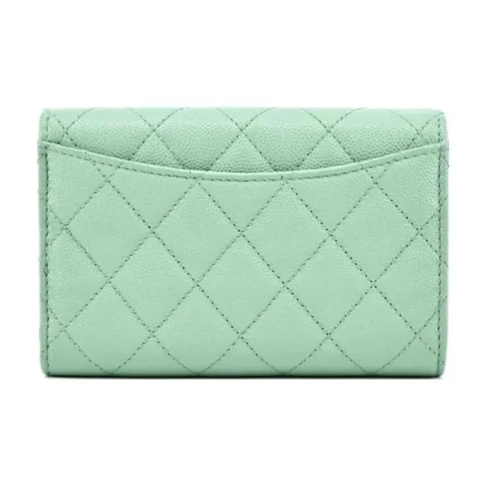CHANEL Classic Flap CF Litchi Grain Calfskin Wallet Women's Green-2