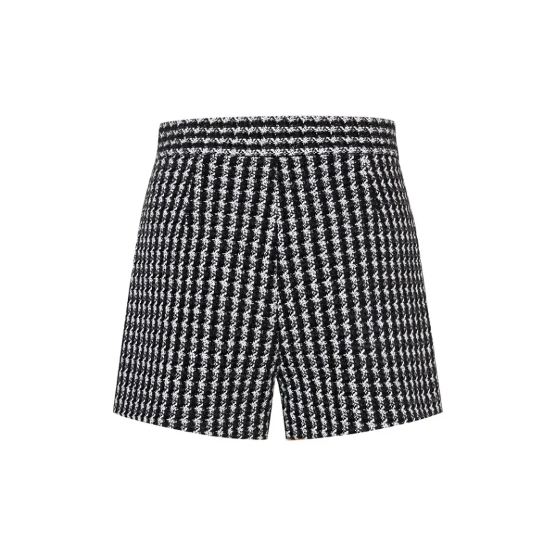 MOCO Casual Shorts Women's Black White Plaid-1