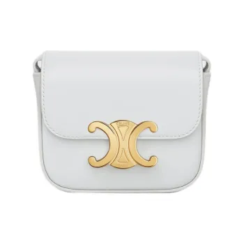 CELINE Triomphe Bright Calfskin Crossbody Bag, Shoulder Bag Mini Women's Moon White