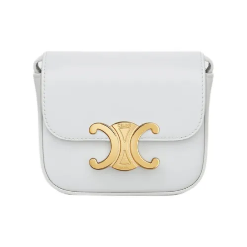 CELINE Triomphe Bright Calfskin Crossbody Bag, Shoulder Bag Mini Women's Moon White