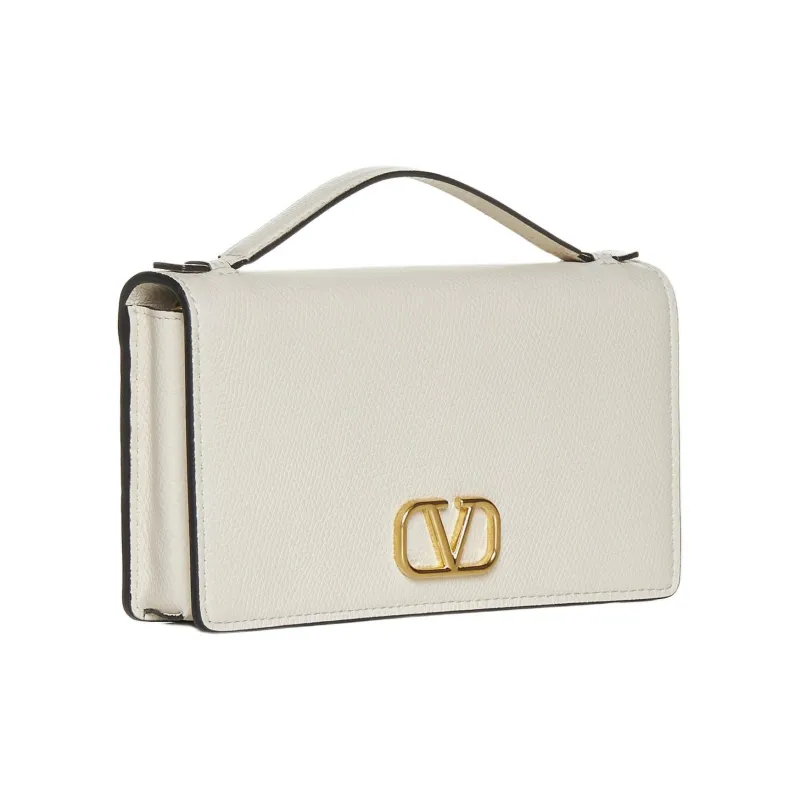 Valentino GARAVANIVlogo Calfskin Handbag Shoulder Bag Crossbody Bag Wallets Women's Light Ivory-1