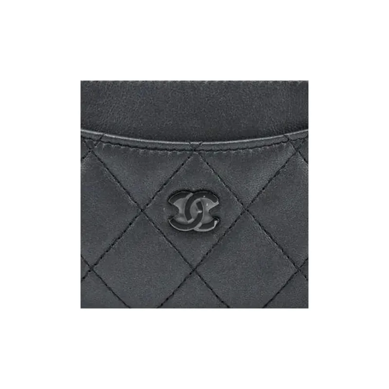 CHANEL Lambskin Card Holder, Coin Purse Women's Black-4