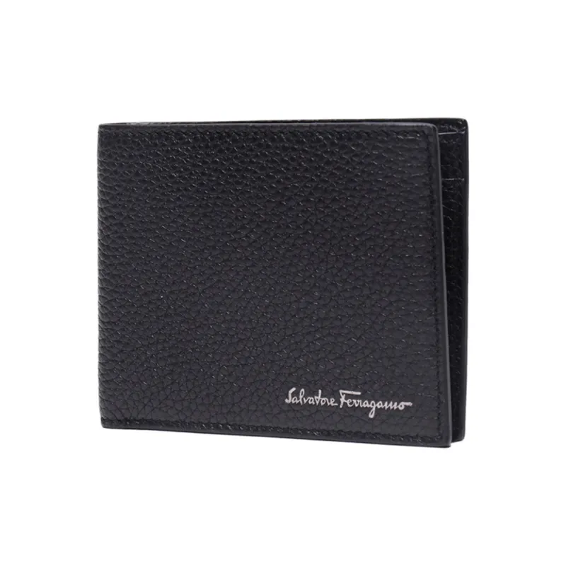 FERRAGAMO Cow Leather Money Clip Coin Purses Wallets Men's Black-1