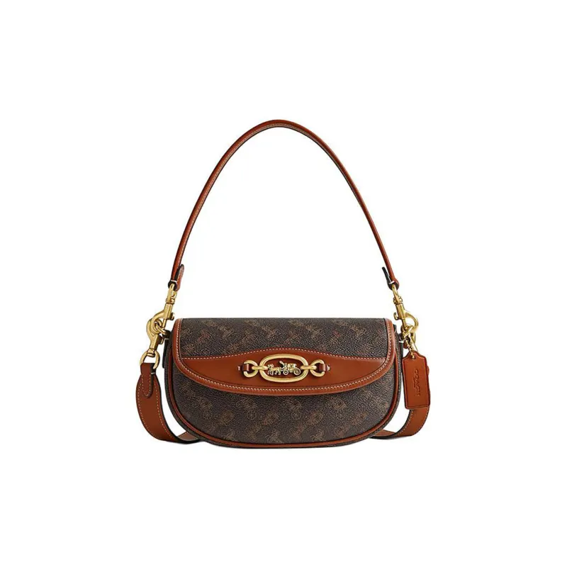 COACH Harley Canvas With Leather Saddle Bag Handbag Shoulder Bag Crossbody Bag Medium Size Women's Coffee & Brown-0