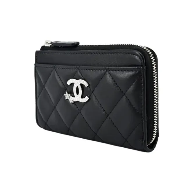 CHANEL Lambskin Card Holder Women's Black-1
